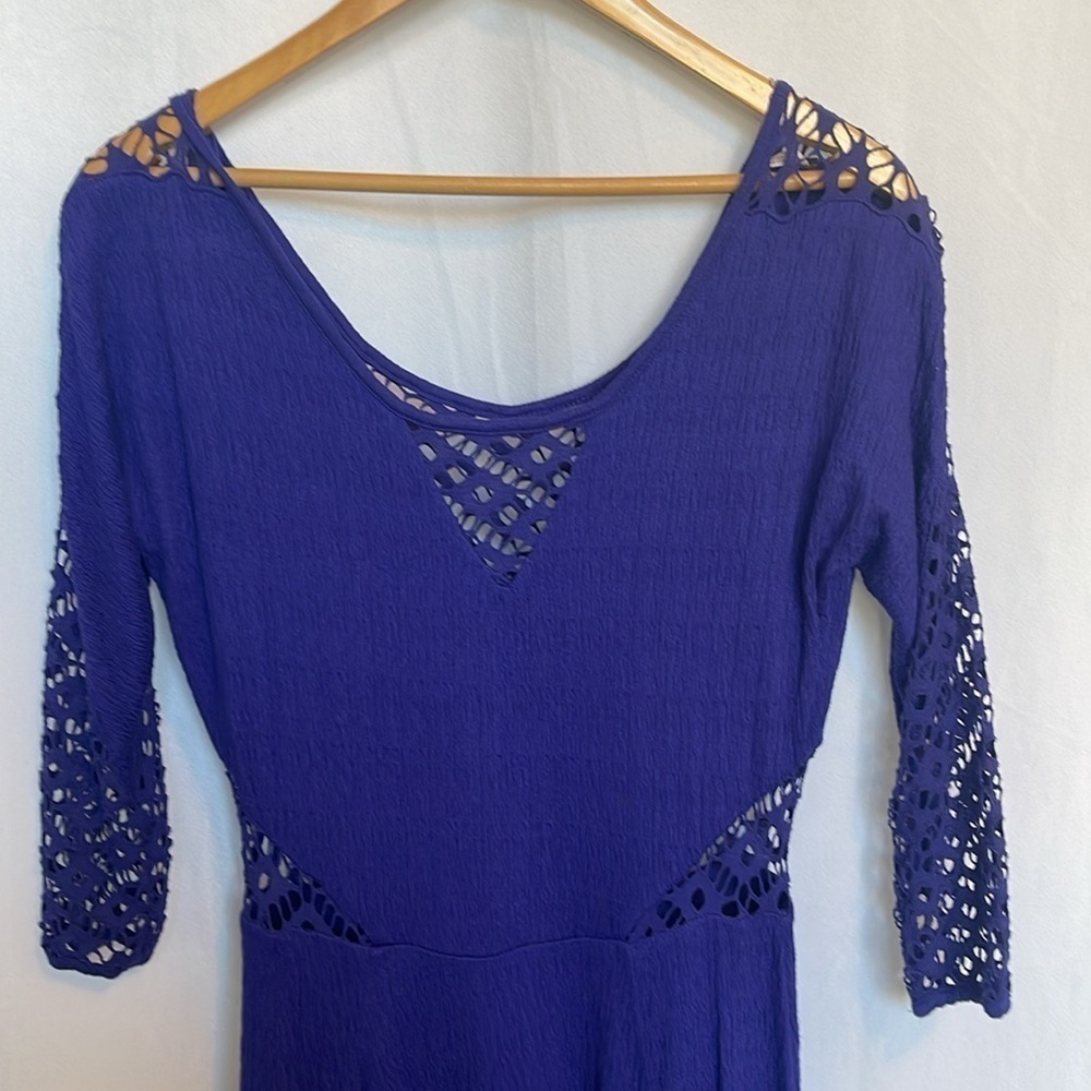 FREE PEOPLE To The Point Dress Size S Purple 3/4 Sleeve Crochet Panels Lined EUC - Picture 3 of 12